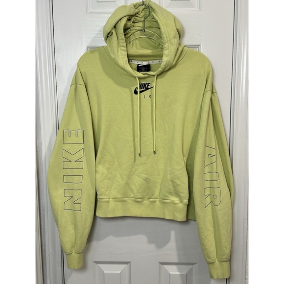 Nike NSW Air Fleece Hoodie Pullover Cropped Women's Size XXL Lime Green - Picture 2 of 10